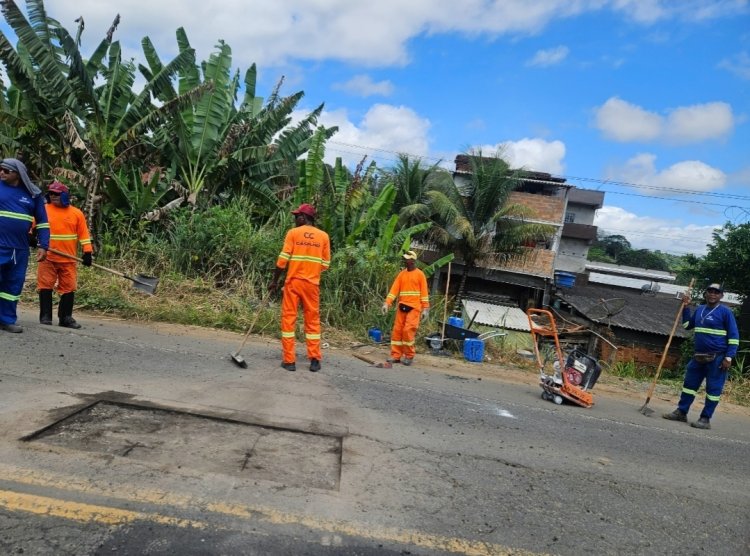 Trecho da BR-101 entre Wenceslau Guimarães e Gandu passa por operação tapa-buracos